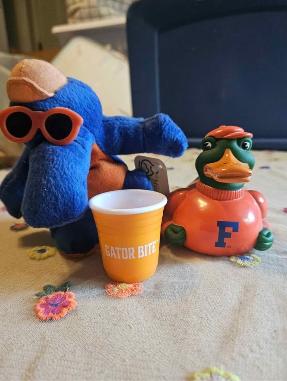 Orange Football Duck Figurine with Blue 'F'